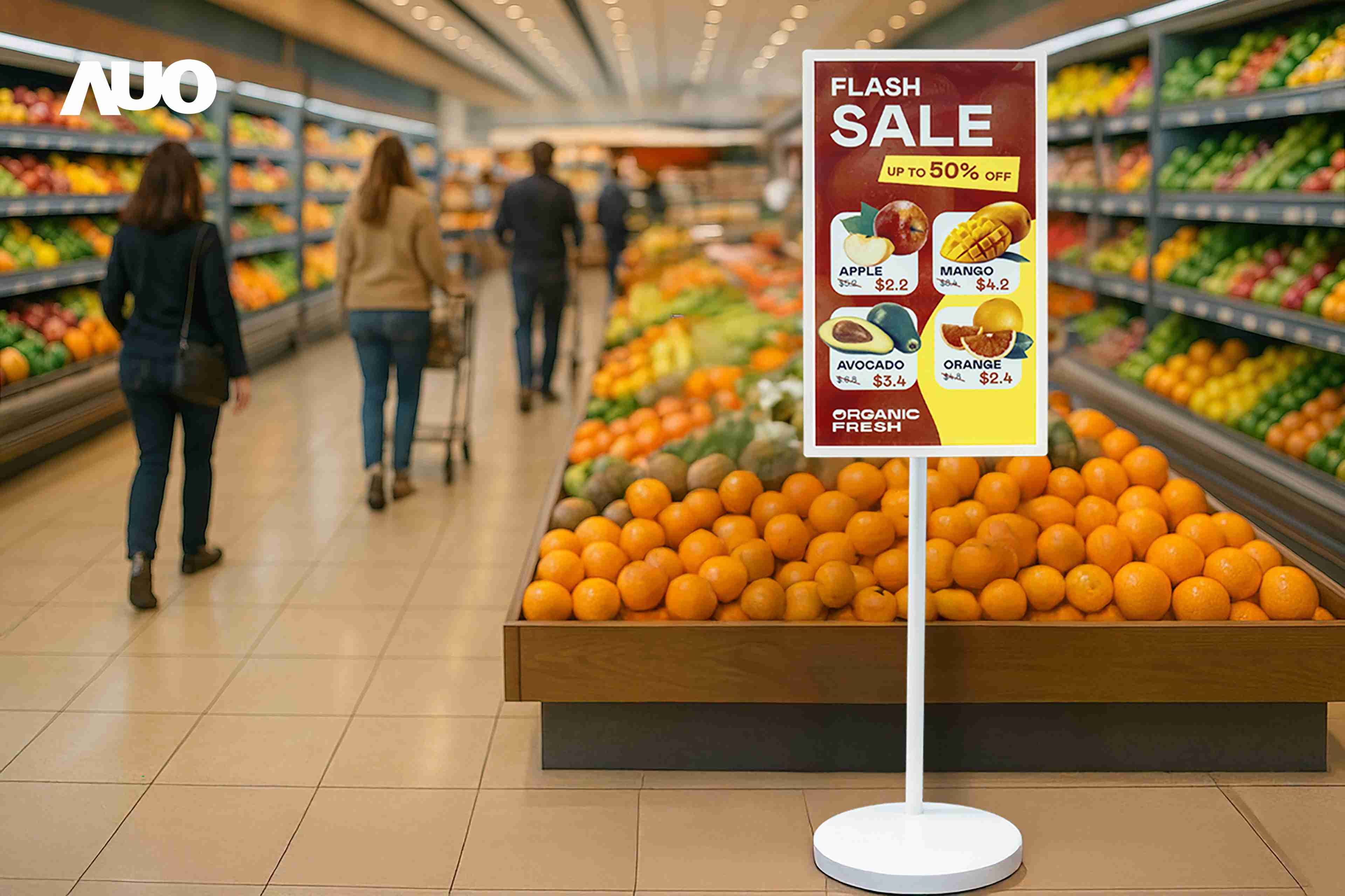 达擎首亮相低功耗、、、、全彩的〝aecoPost电子纸解决方案〞，，，仅在更新画面时需要微量的电力驱动，，，，无需布建电线的便捷设计，，，，使其可灵活应用、、、随意置放，，并可透过云端或行动装置app，，，，轻松管理及排程广告内容，，晋升店头营销利器。。。